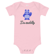 Load image into Gallery viewer, Howdy Panda - I&#39;m Cuddly Baby Bodysuit Blue