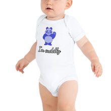 Load image into Gallery viewer, Howdy Panda - I&#39;m Cuddly Baby Bodysuit Blue